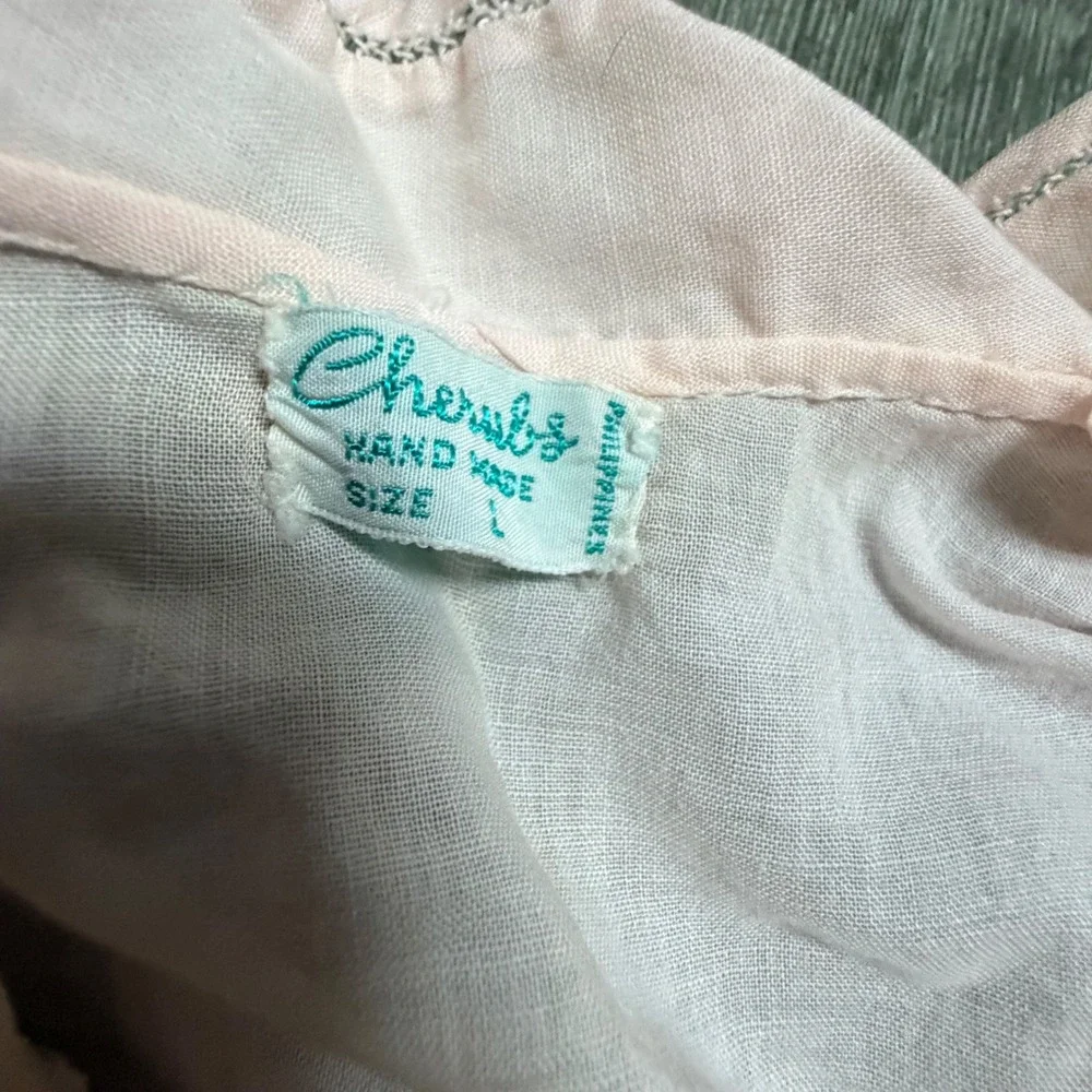Vintage Cherubs Handmade Baby Dress and Pinafore Set Pink Embroidered Size L
